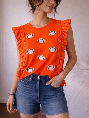 Why‎ Dress Orange Sequin Football Ruffle Top Medium Game Day TN Vols